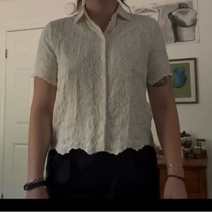 Zara Cream Lace Button Down Shirt